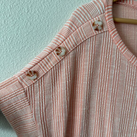 French Laundry Coral White Stripe Short Sleeve Top with Button Details Size‎ XL - Picture 2 of 5